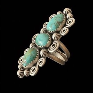 Genuine Mojave Turquoise Sterling Silver native style Statement Ring